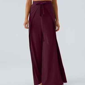 NWT HALARA High Waisted Tie Front Hem Palazzo Wide Leg Flowy Casual Pants Sz L